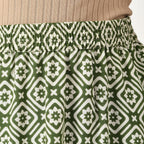 TAMSY 100% Viscose Geometric Pattern Skirt with Elastic Waist (Size S) - Green