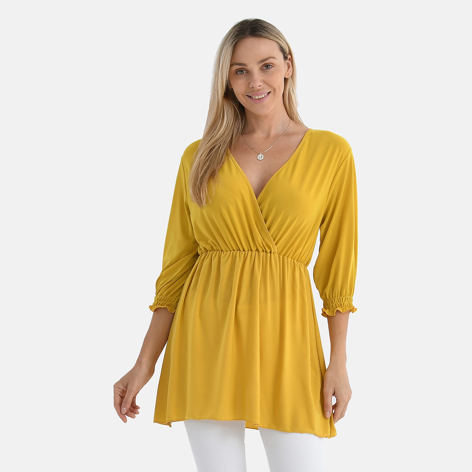 Tamsy Flowy Smocked Waist V-Neck Top 8098200 0
