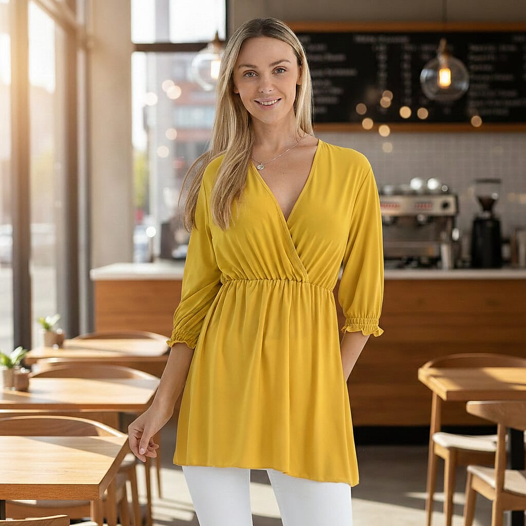 Tamsy Flowy Smocked Waist V-Neck Top 8098200 2