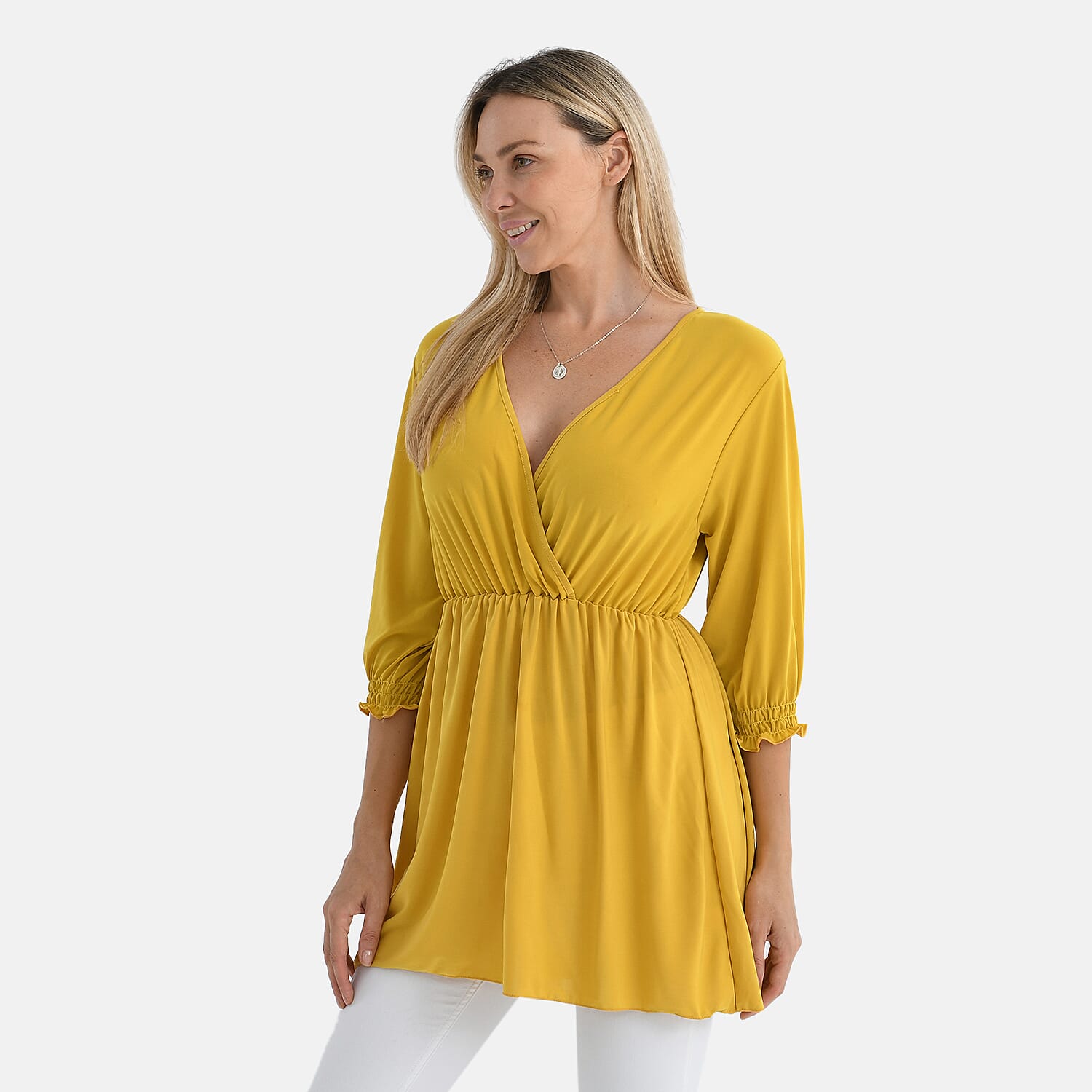 Tamsy Flowy Smocked Waist V-Neck Top 8098200 4