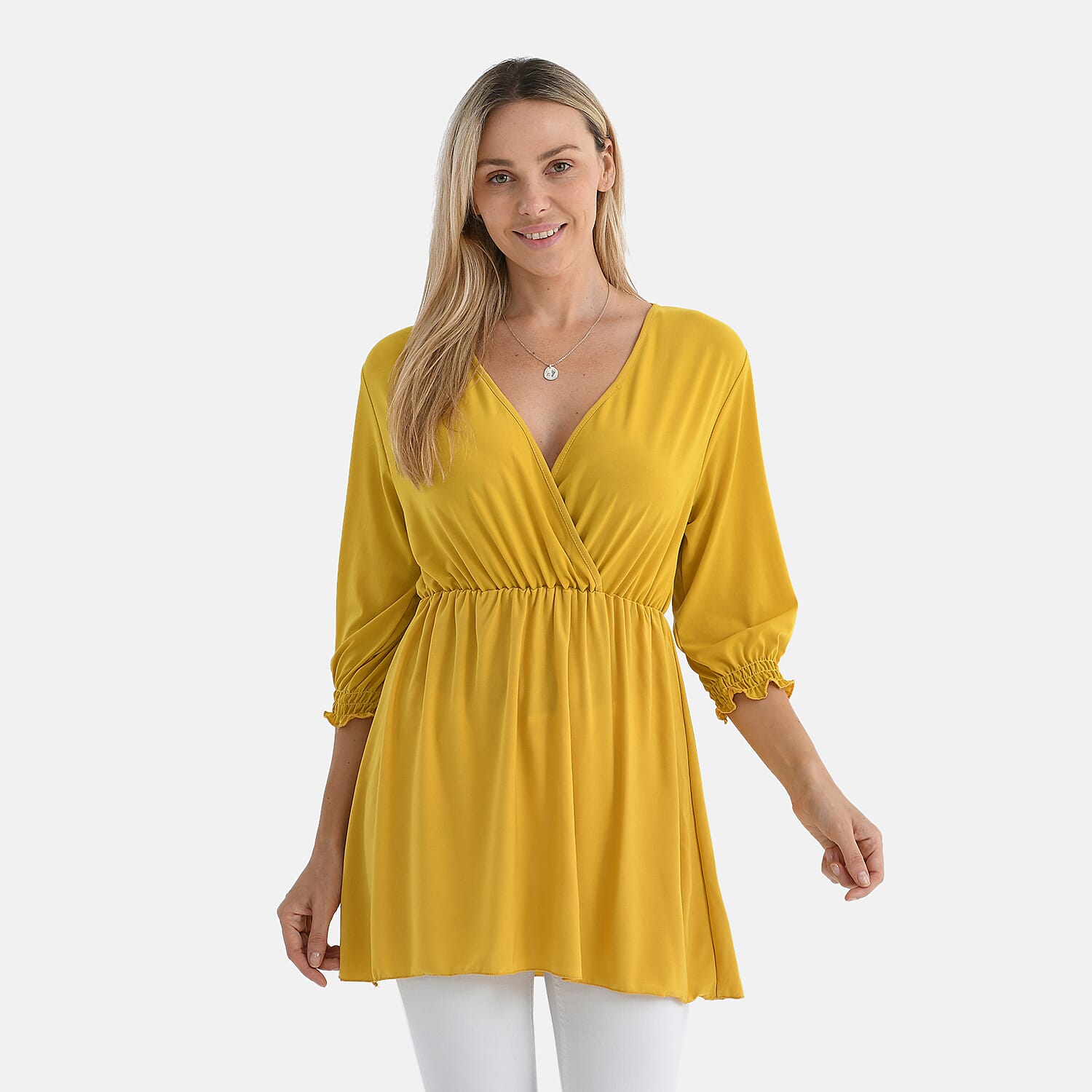 Tamsy Flowy Smocked Waist V-Neck Top 8098200 5