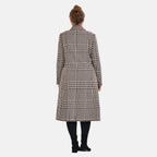 Houndstooth Pattern Longline Coat (Size 20, Length - 118.2cm) 20% Wool Blend - Khaki & Beige