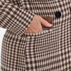 Houndstooth Pattern Longline Coat (Size 20, Length - 118.2cm) 20% Wool Blend - Khaki & Beige