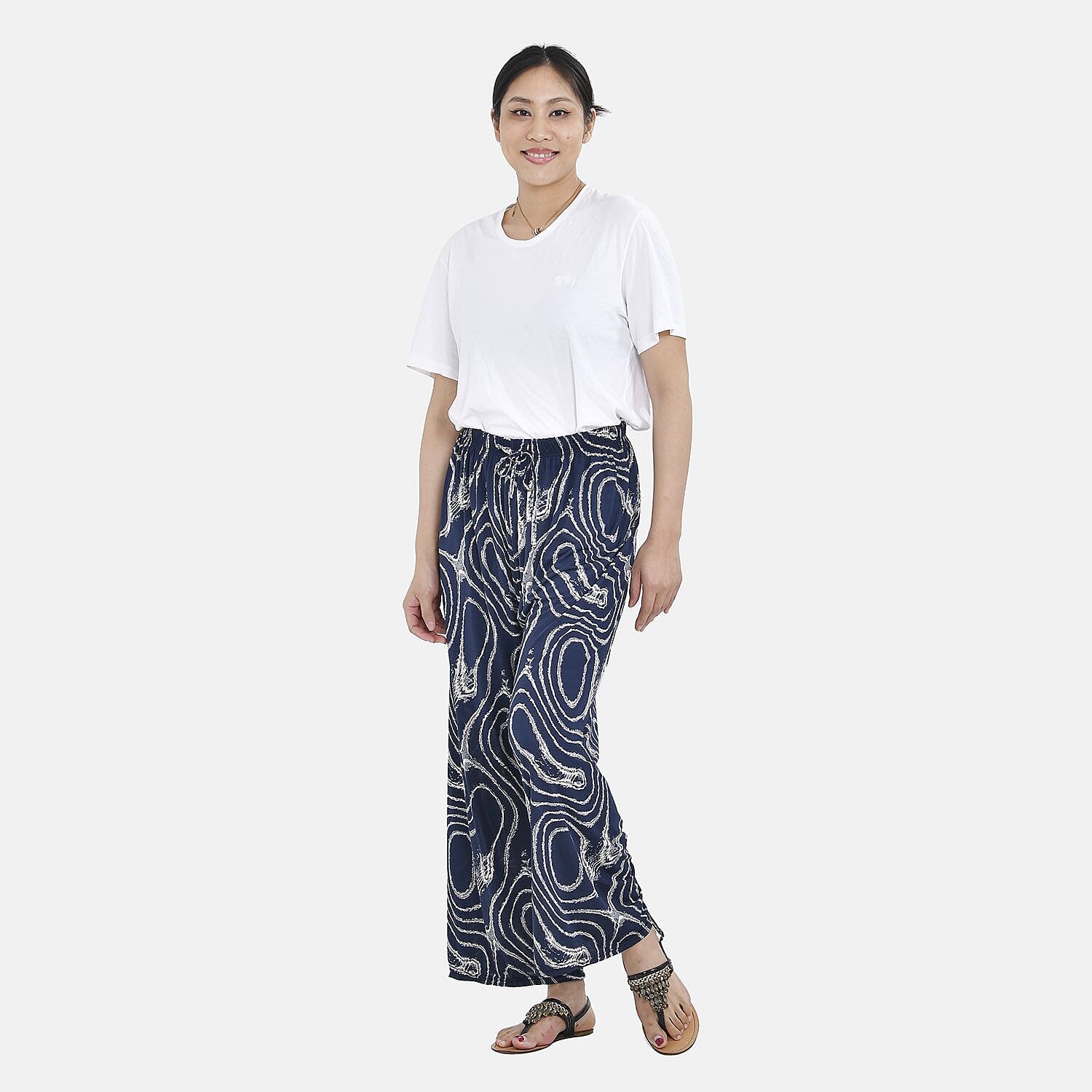TAMSY Jersey Stretch Trousers in Geo Print (One Size 8-16) - Navy 7318523 0