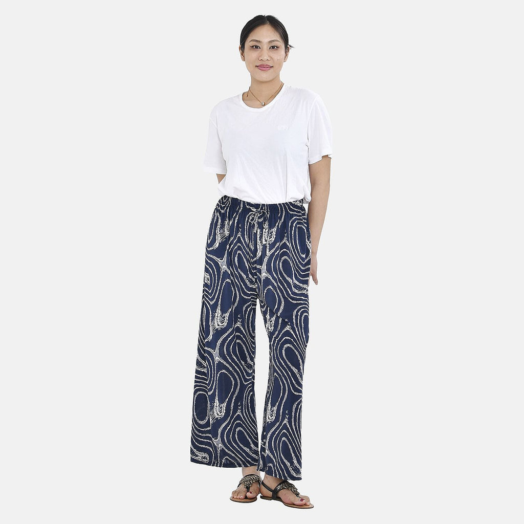 TAMSY Jersey Stretchable Trousers in Geo Print (One Size 8-18) - Navy