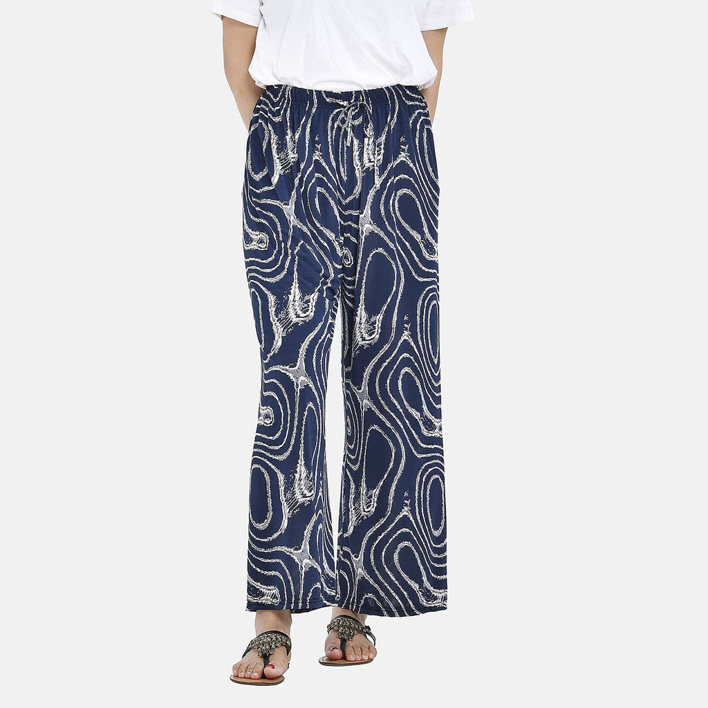 TAMSY Jersey Stretchable Trousers in Geo Print (One Size 8-18) - Navy