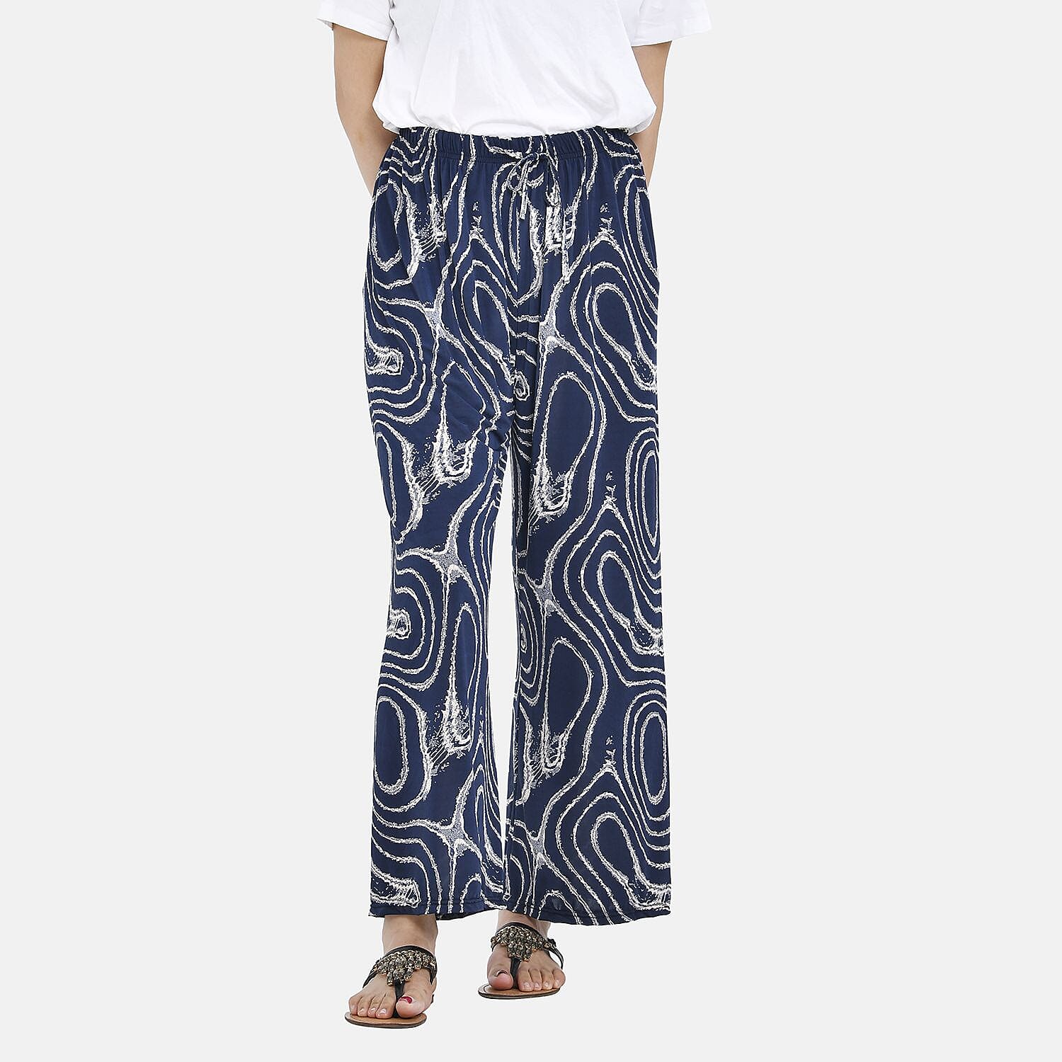 TAMSY Jersey Stretch Trousers in Geo Print (One Size 8-16) - Navy 7318523 5