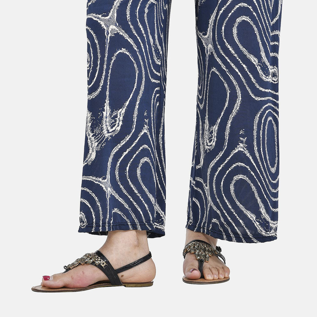 TAMSY Jersey Stretchable Trousers in Geo Print (One Size 8-18) - Navy