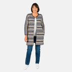 Tamsy Cotton Stripe Pattren Long Jacket (Size L,16-18) - Navy