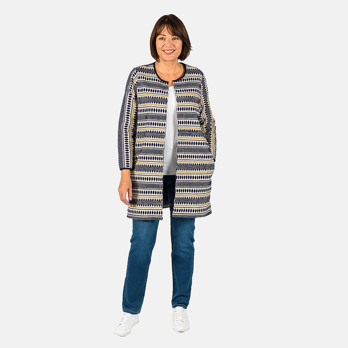 TAMSY Jacquard Pattern Long Women's Jacket - Navy 7129295 1