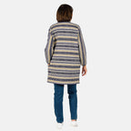 Tamsy Cotton Stripe Pattren Long Jacket (Size L,16-18) - Navy