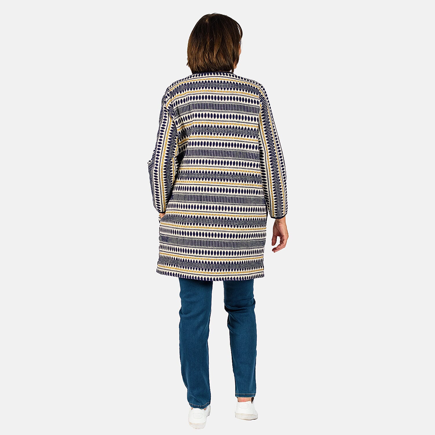 TAMSY Jacquard Pattern Long Women's Jacket - Navy 7129295 2