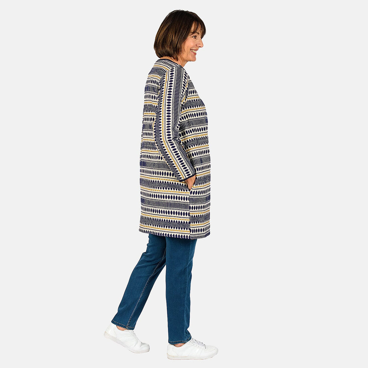 TAMSY Jacquard Pattern Long Women's Jacket - Navy 7129295 4