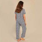 Tamsy Jersey Button Through Rever Collar Pyjama Set (Size L) - Black - White