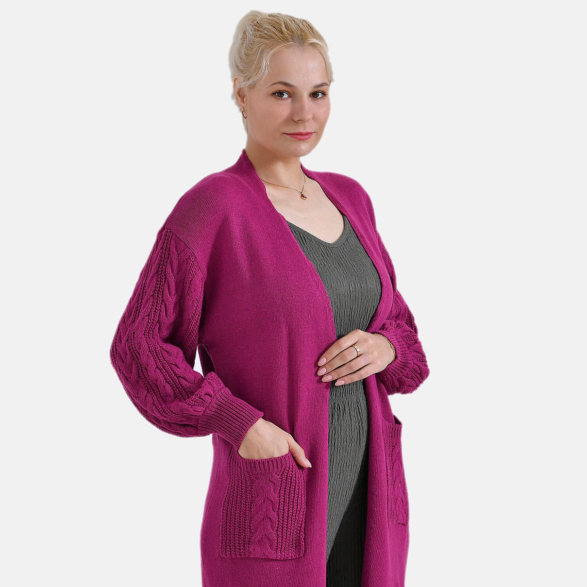 Tamsy Mid-Neck Long Knitted Cardigan 7857732 5