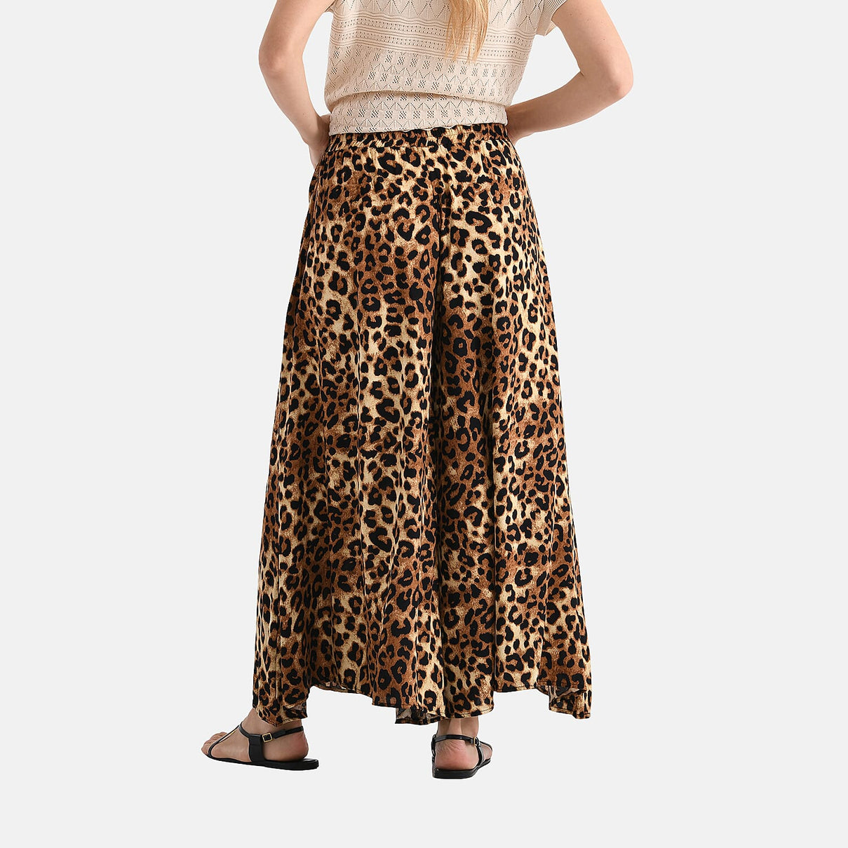 Tamsy Women's Leopard Print Elastic Waist Wide Leg Culottes V32531670 2