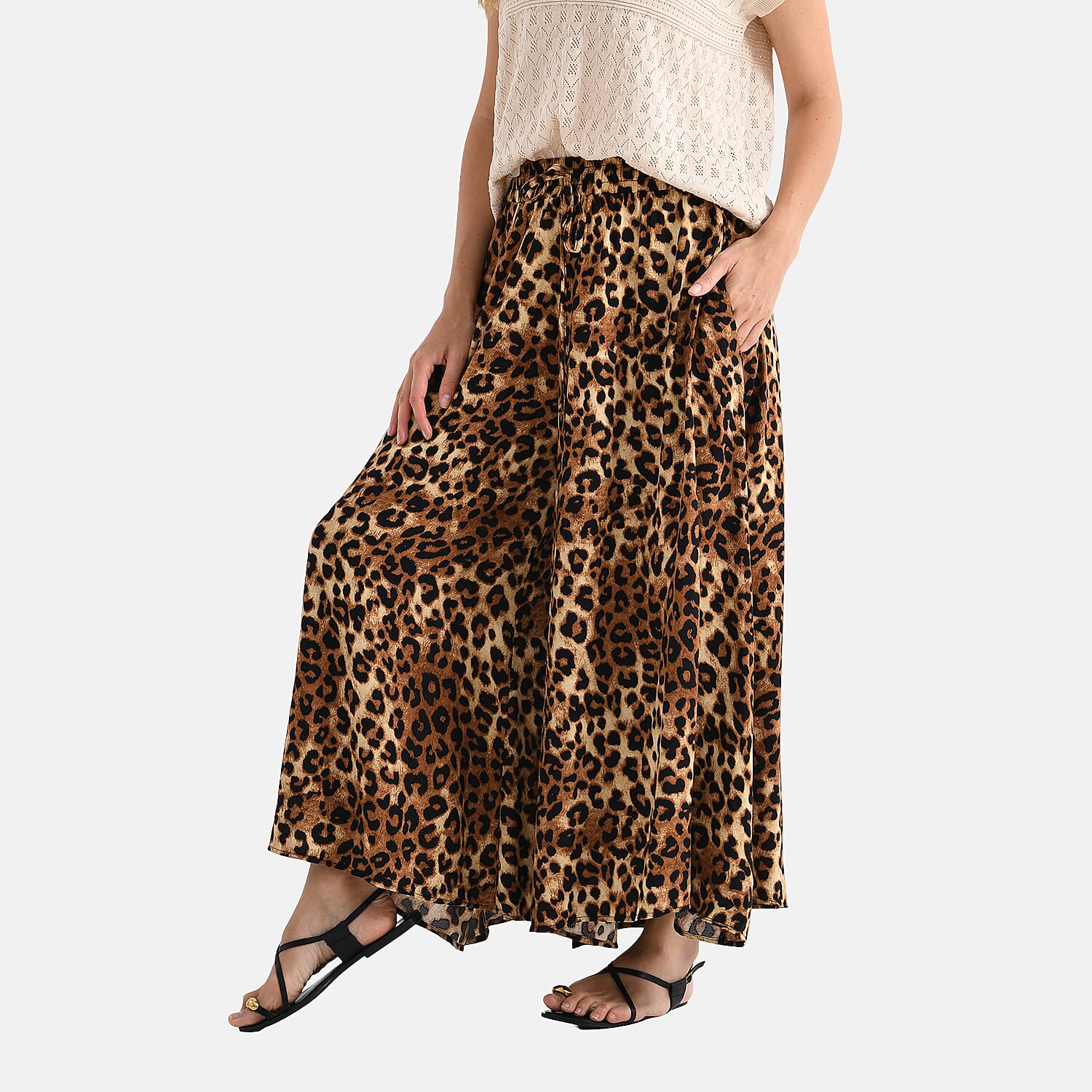 Tamsy Women's Leopard Print Elastic Waist Wide Leg Culottes V32531670 3