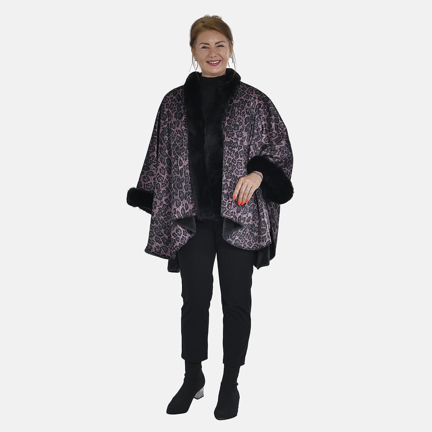 TAMSY Double Knit Faux Fur Kimono 7011190 0