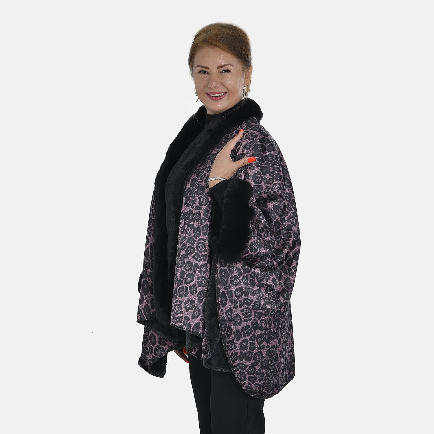 TAMSY Double Knit Faux Fur Kimono 7011190 3