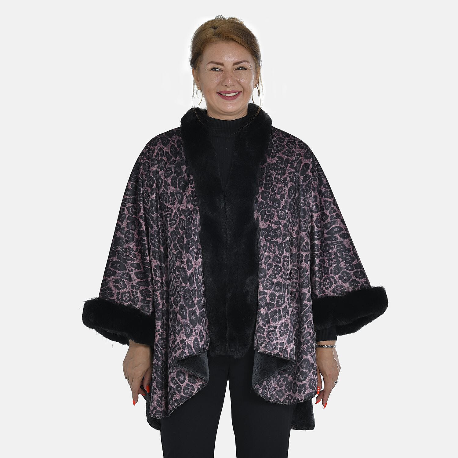 TAMSY Double Knit Faux Fur Kimono 7011190 4