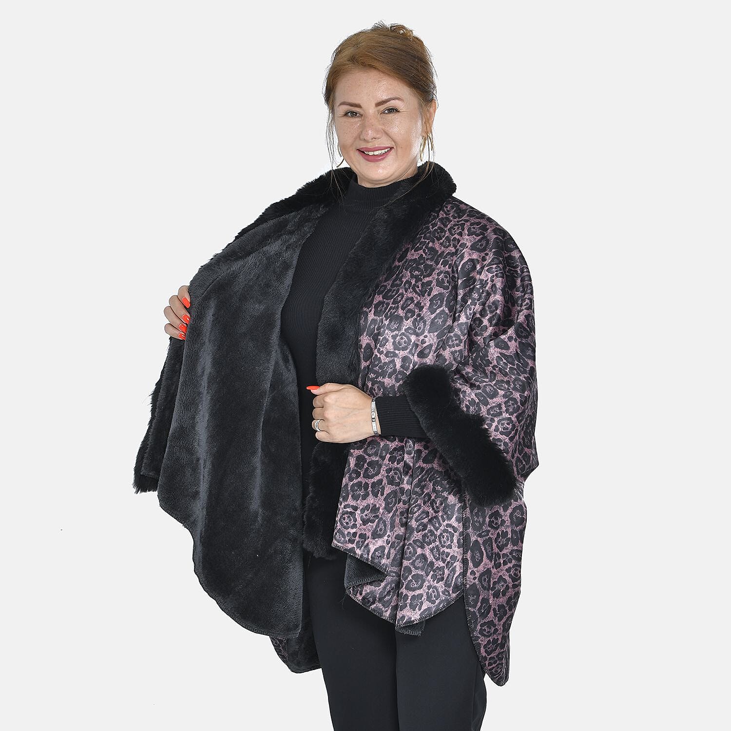 TAMSY Double Knit Faux Fur Kimono 7011190 5