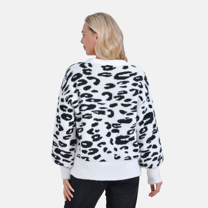 Tamsy Leopard Print Cardigan - White &amp; Black Print 7859644 2