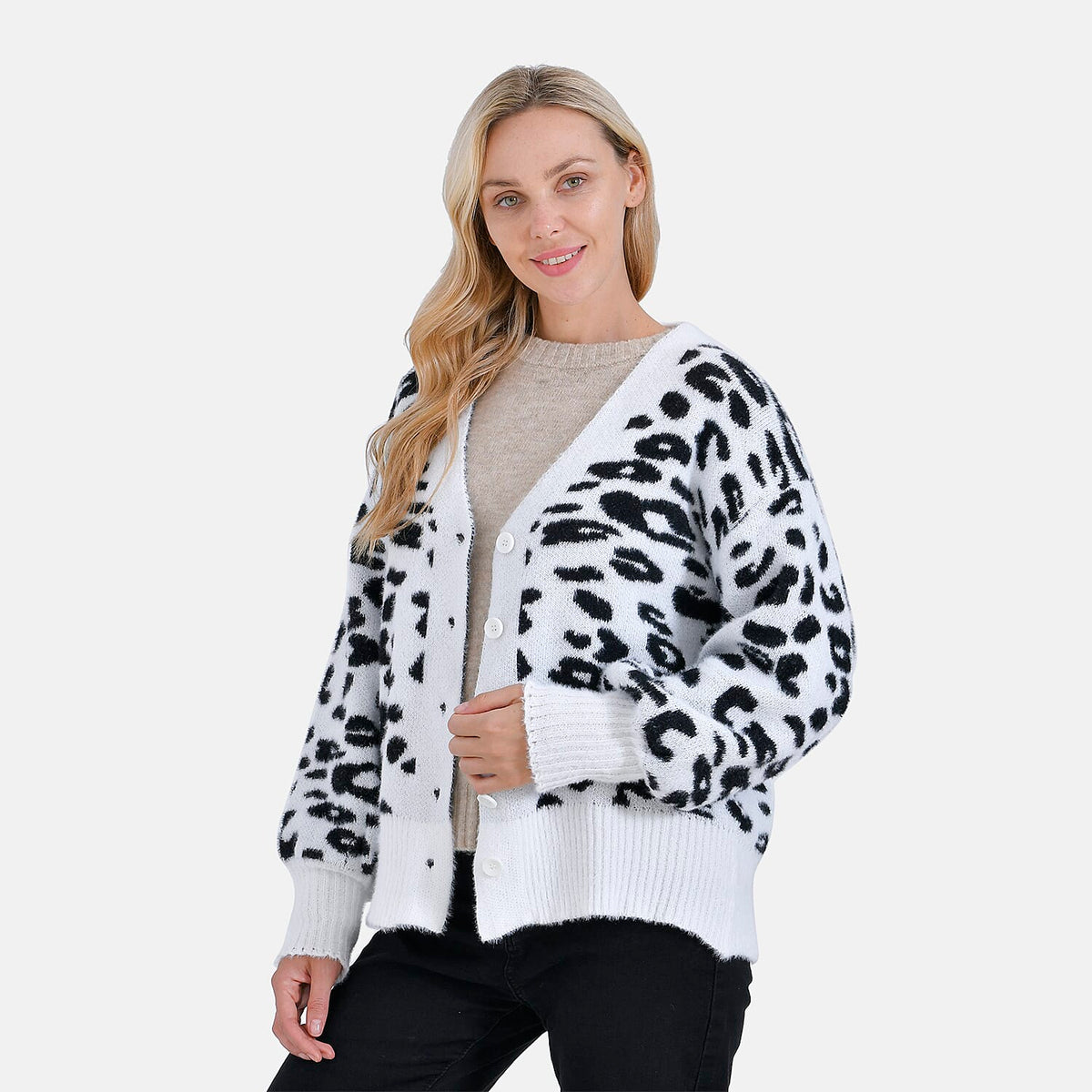 Tamsy Leopard Print Cardigan - White &amp; Black Print 7859644 3