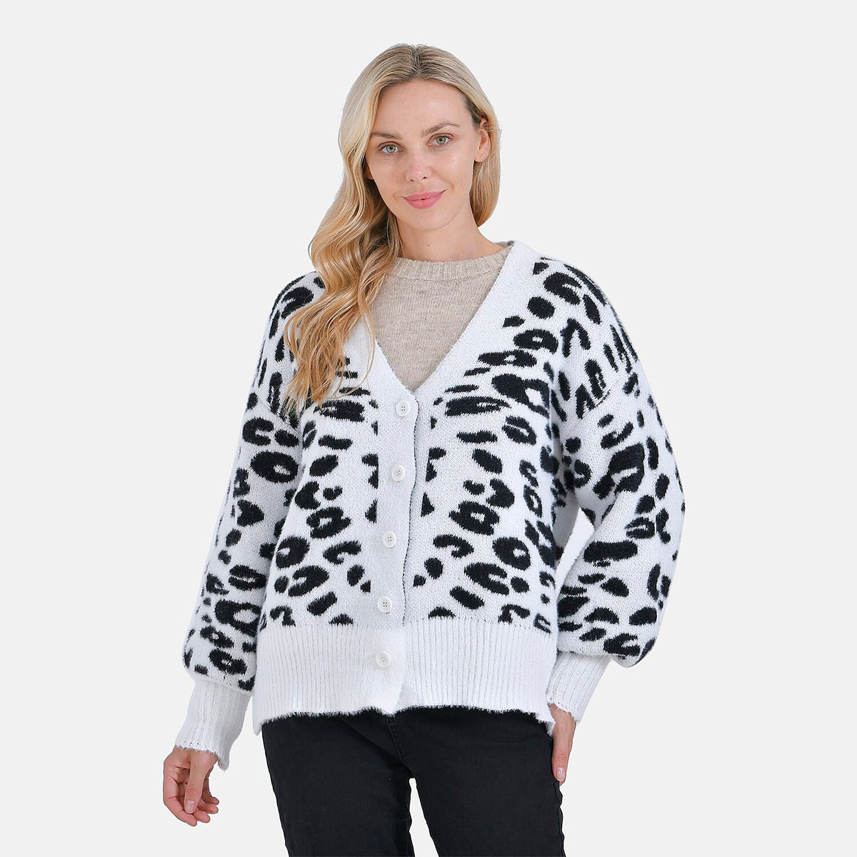 Tamsy Leopard Print Cardigan - White &amp; Black Print 7859644 4