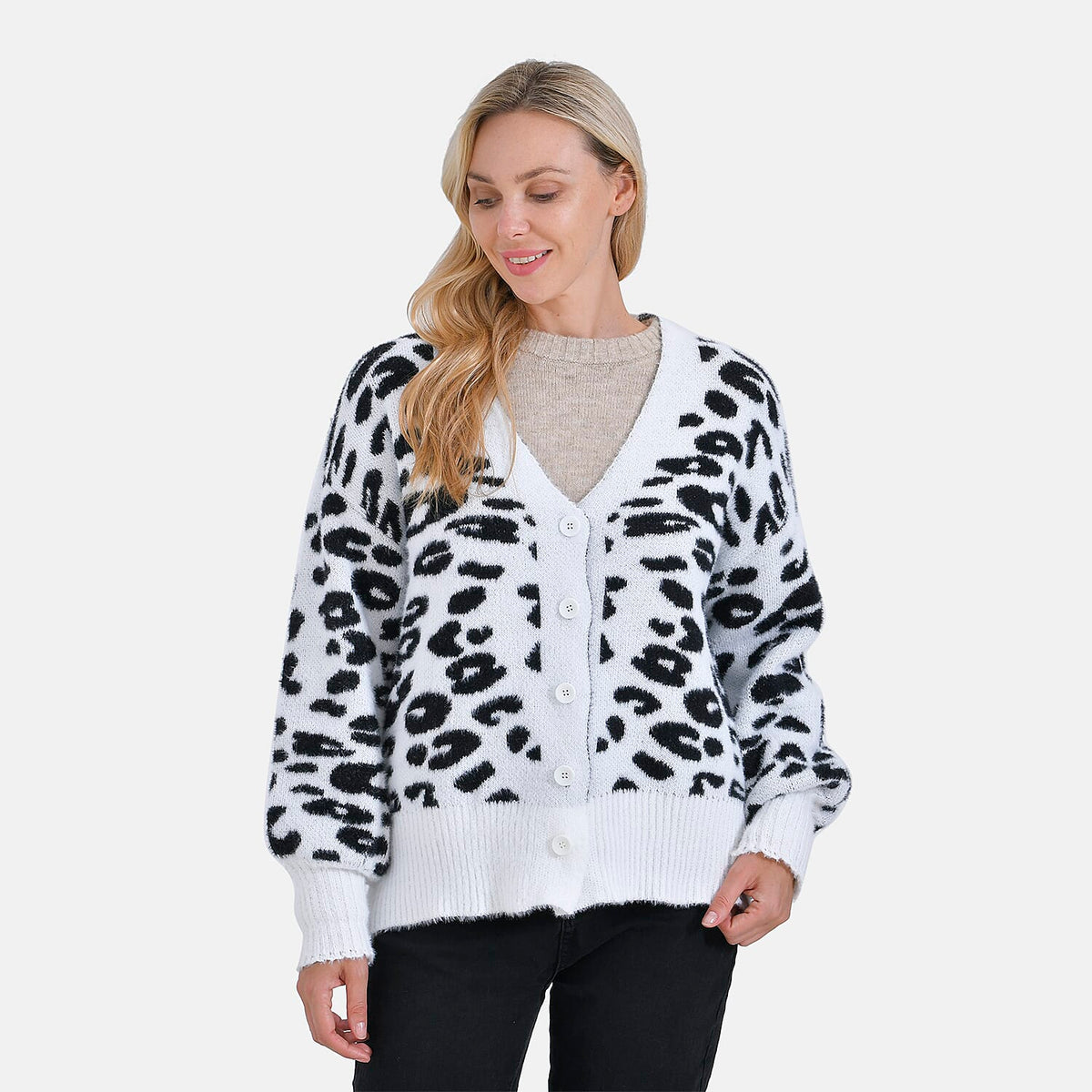 Tamsy Leopard Print Cardigan - White &amp; Black Print 7859644 5