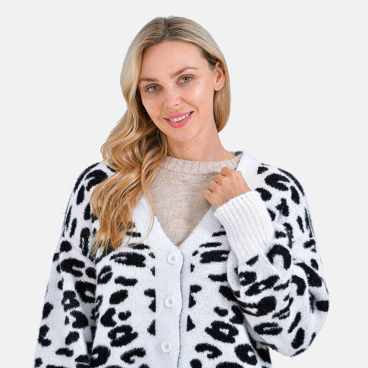 Tamsy Leopard Print Cardigan - White &amp; Black Print 7859644 6