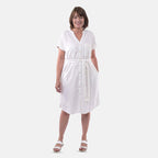 Tamsy Linen Blend Belted Dress (Size L,16-18) - White