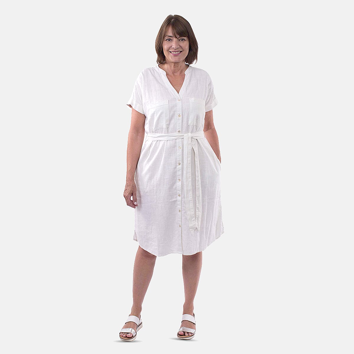 TAMSY Linen Blend Belted Dress - White 8733017 0