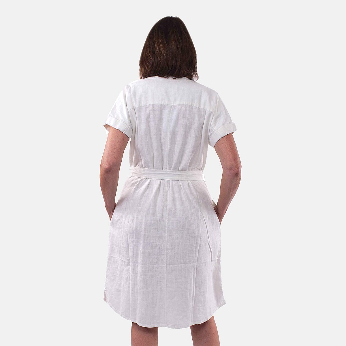 TAMSY Linen Blend Belted Dress - White 8733017 1