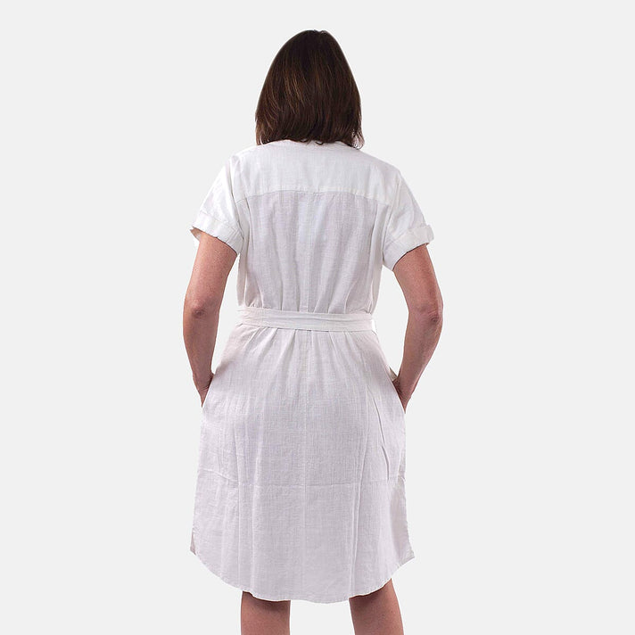 TAMSY Linen Blend Belted Dress - White 8733017 2