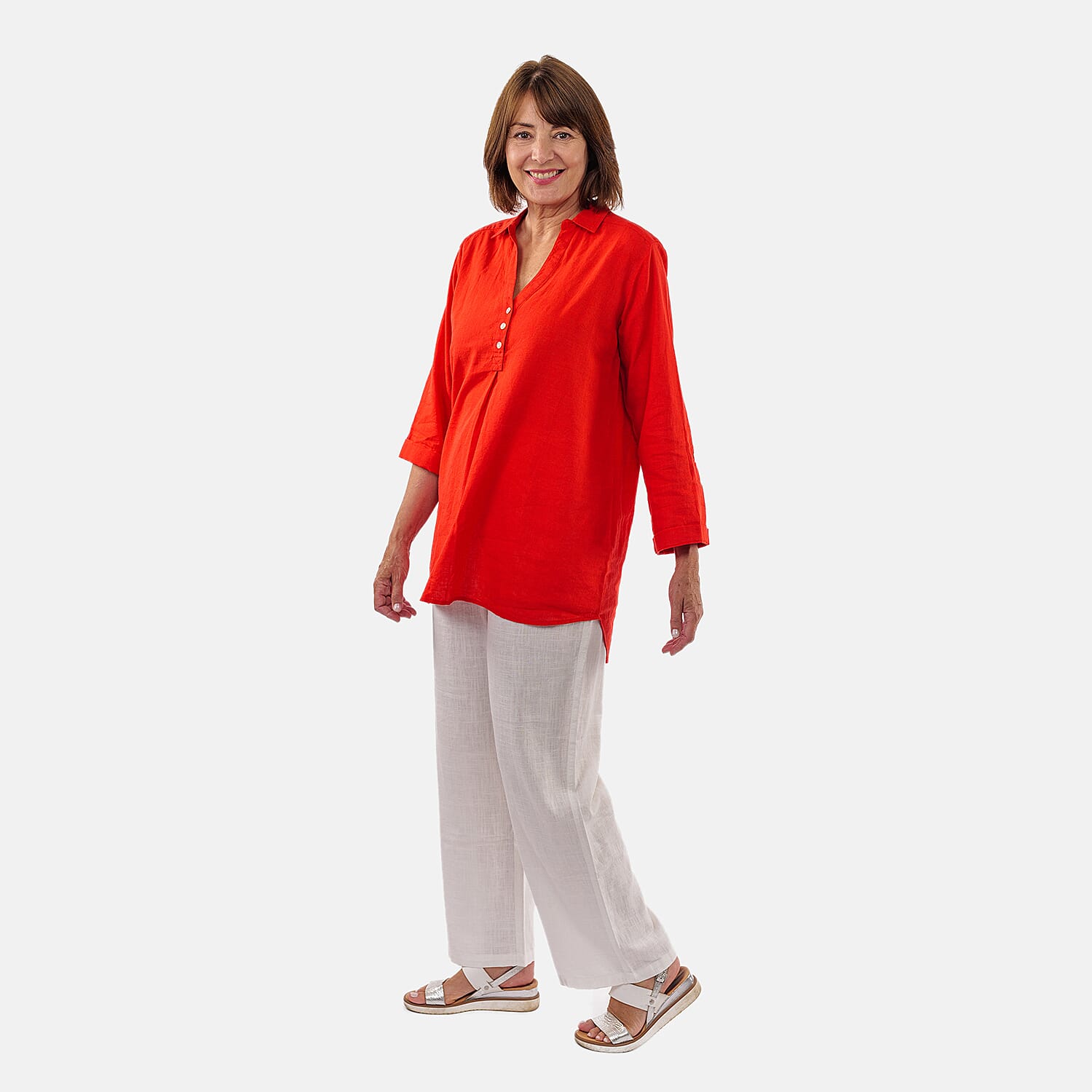 TAMSY Linen Blend Long Line Roll Up Sleeves Blouse  - Blue 8732812 2