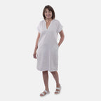 TAMSY Open Neck Half Placket Dress with Grown on Sleeve (Size L,16-18) - White