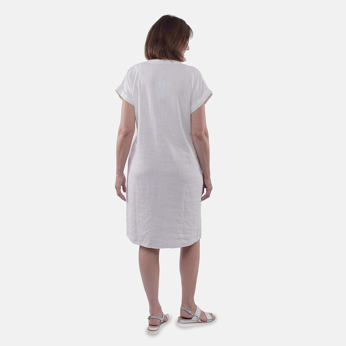 TAMSY Open Neck Half Placket Dress with Grown on Sleeve - White 8732849 1