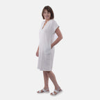 TAMSY Open Neck Half Placket Dress with Grown on Sleeve (Size L,16-18) - White