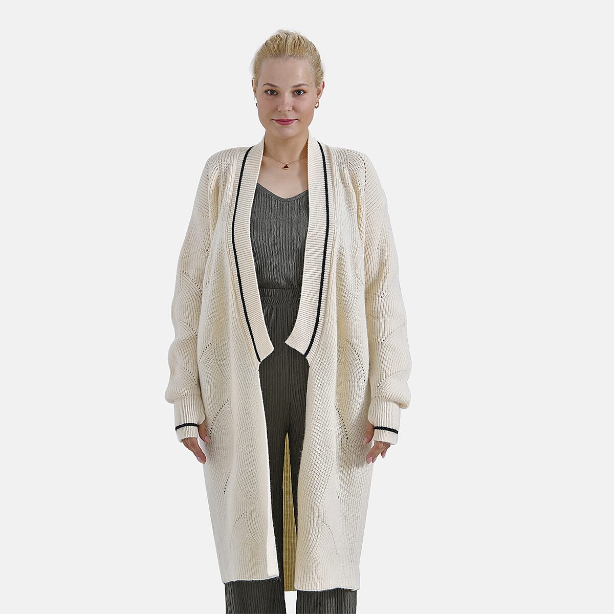 Tamsy Knitted Long Cardigan (Size 96x58cm) - Buttermilk Color 7854729 0
