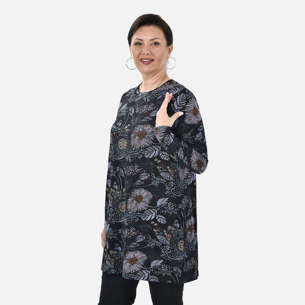 Tamsy Long Sleeves and Round Neckline Jersey Top (One Size) - Blue - Yellow