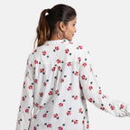 100% Viscose Maple Leaf Pattern Full Slevee Popover Top (Size-10) - White