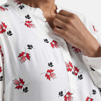 100% Viscose Maple Leaf Pattern Full Slevee Popover Top (Size-10) - White