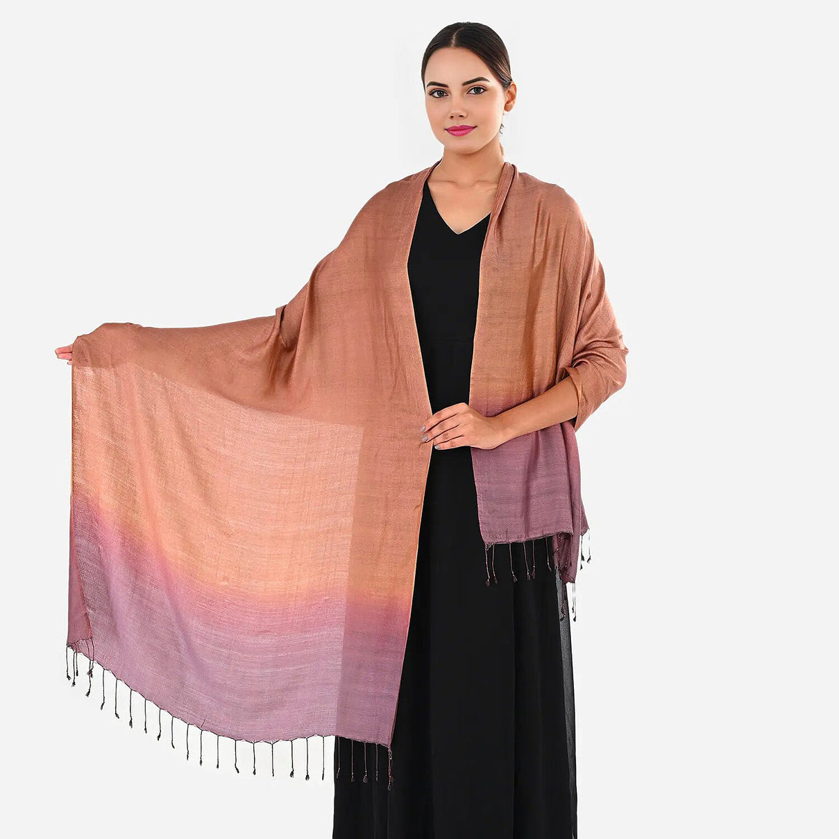 Tamsy Dual Shade Ombre Stole (Size 210 x 70 cm) - Copper &amp; Dark Purple 8247621 8