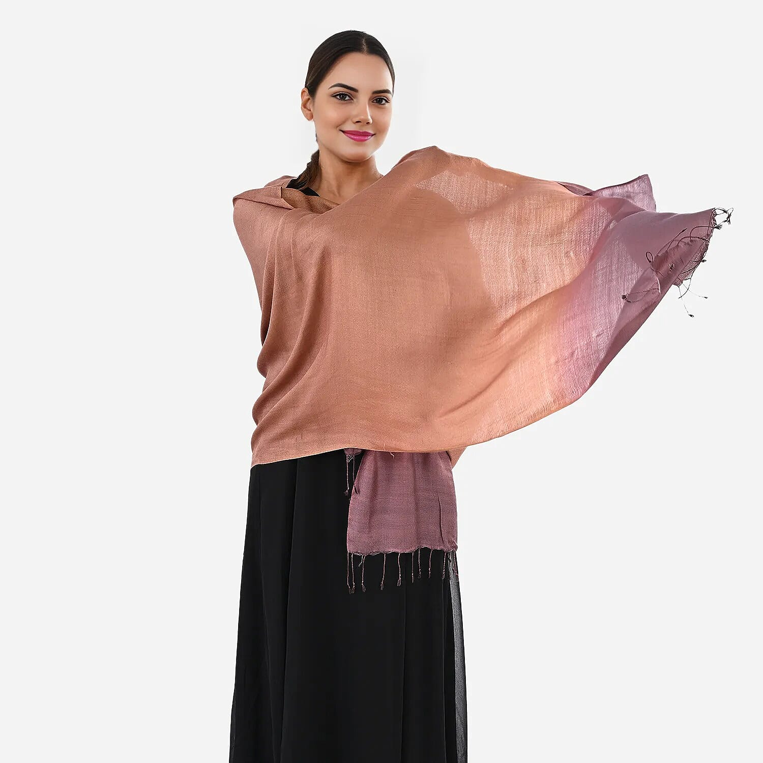 Tamsy Dual Shade Ombre Stole (Size 210 x 70 cm) - Copper &amp; Dark Purple 8247621 10