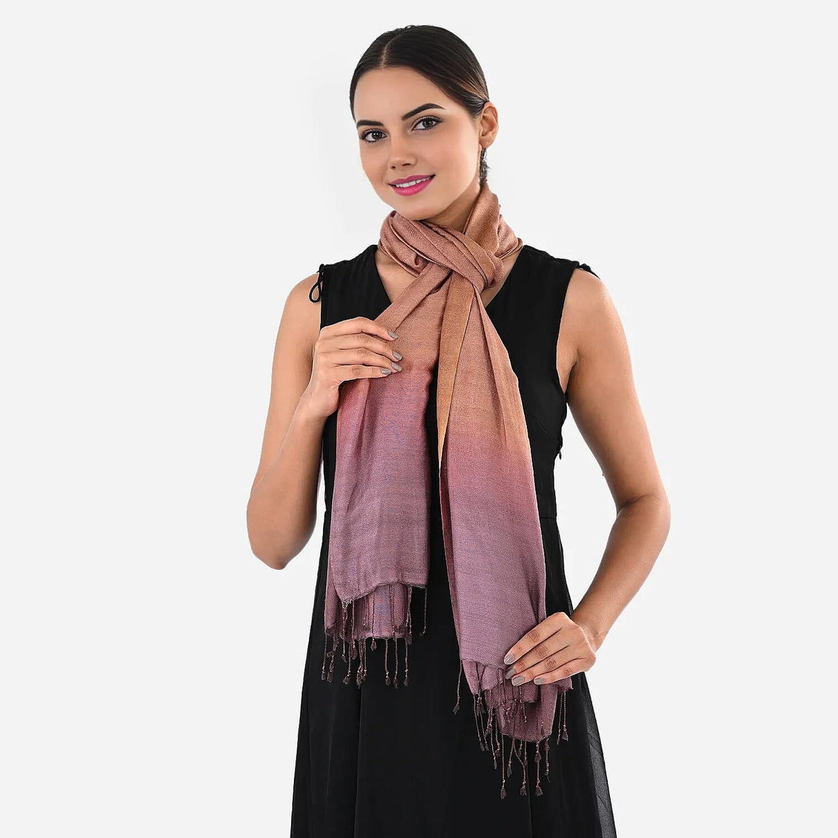 Tamsy Dual Shade Ombre Stole (Size 210 x 70 cm) - Copper &amp; Dark Purple 8247621 11
