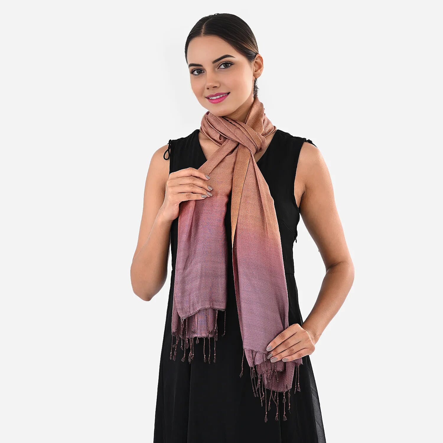 Tamsy Dual Shade Ombre Stole (Size 210 x 70 cm) - Copper &amp; Dark Purple 8247621 11