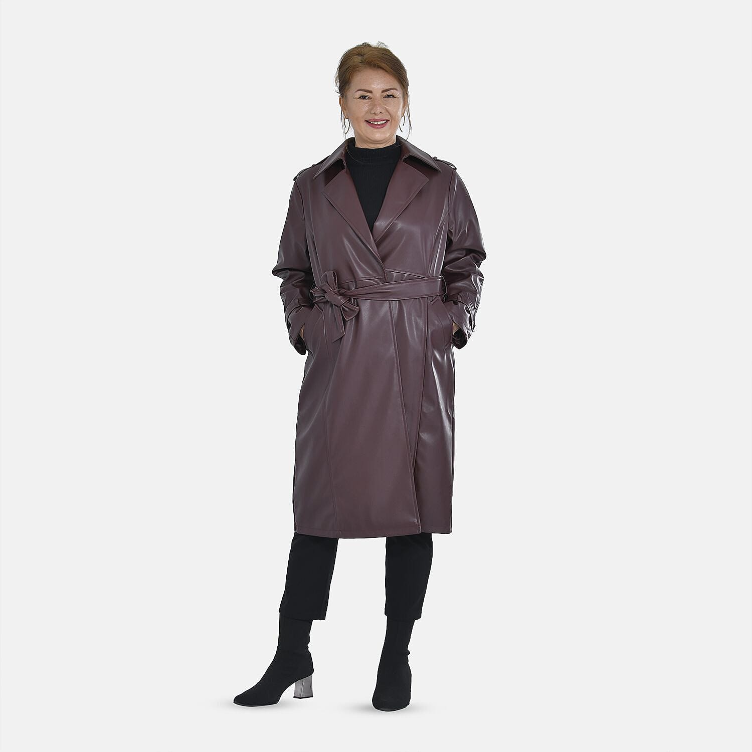 TAMSY Long Solid Coat with 2 Pockets - Burgundy 7524987 0