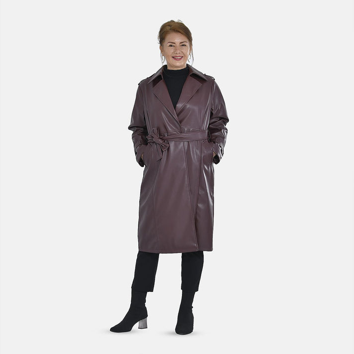 TAMSY Long Solid Coat with 2 Pockets - Burgundy 7525002 1