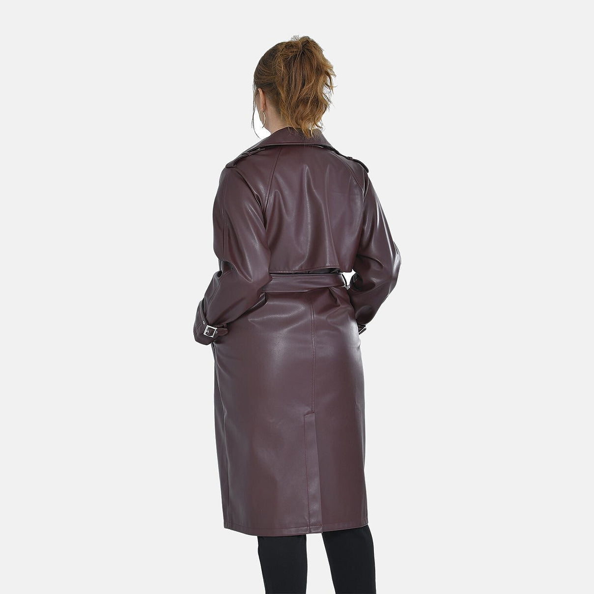 TAMSY Long Solid Coat with 2 Pockets - Burgundy 7524987 2