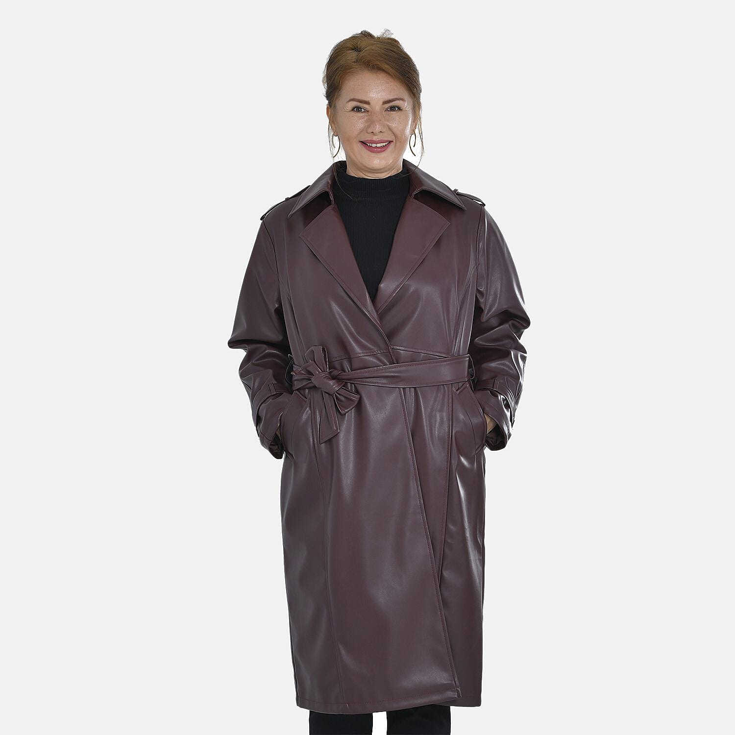 TAMSY Long Solid Coat with 2 Pockets - Burgundy 7524987 4